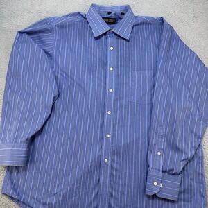 Donald Trump Signature Collection Shirt 18/34-35 Blue Striped Non-Iron Button Up